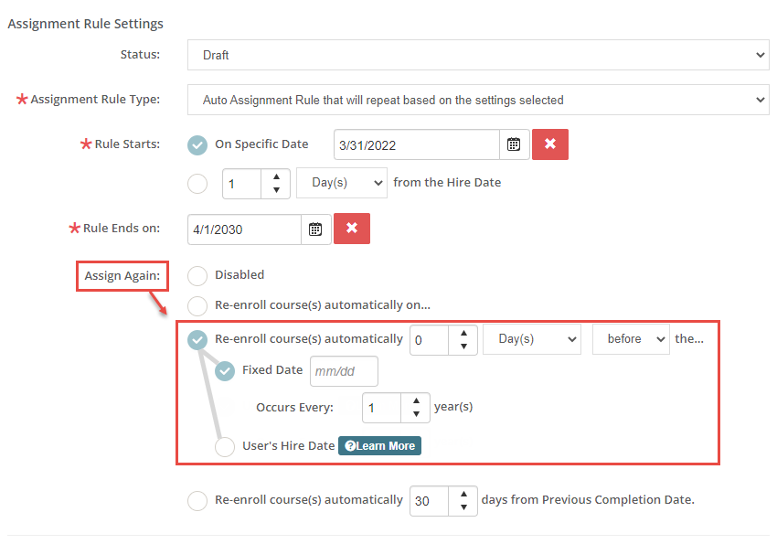 Explanation of the Assign Again Settings