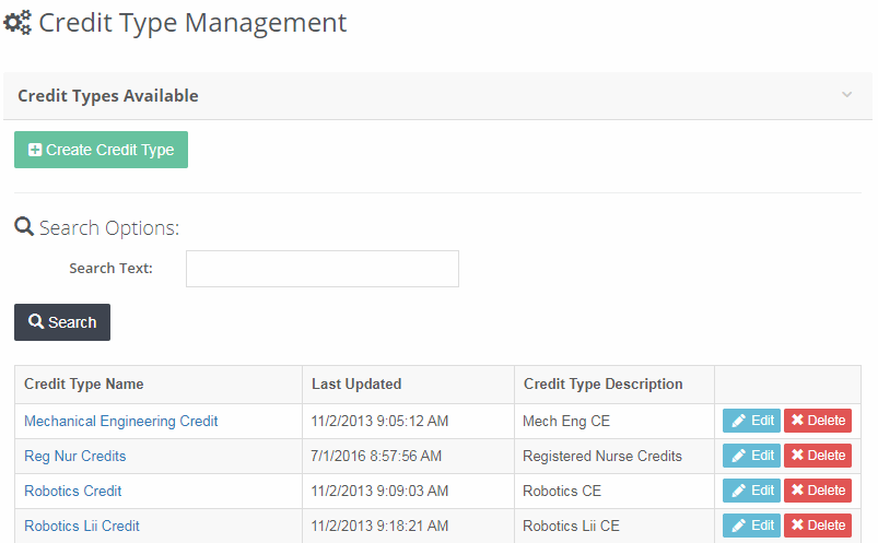 Credit Type Management