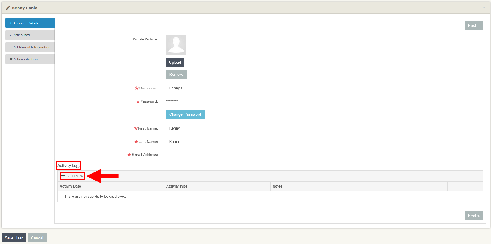 User Activity Log