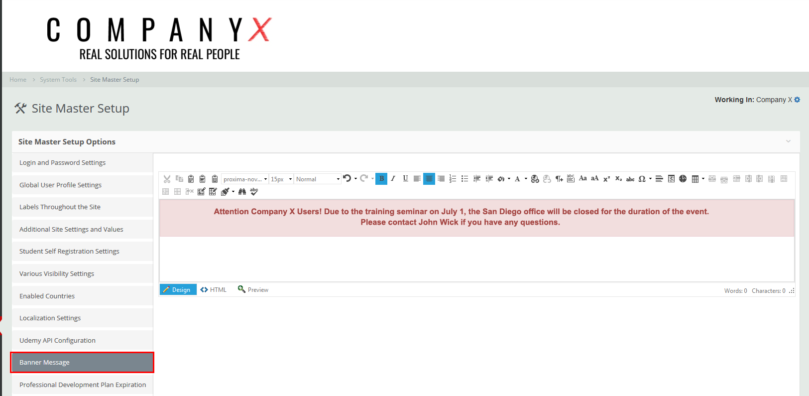 Updating Your Site's Banner Message