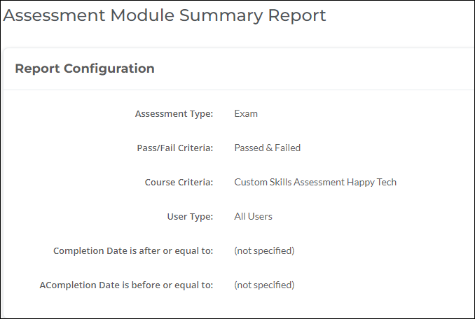Assessment Module Summary Report